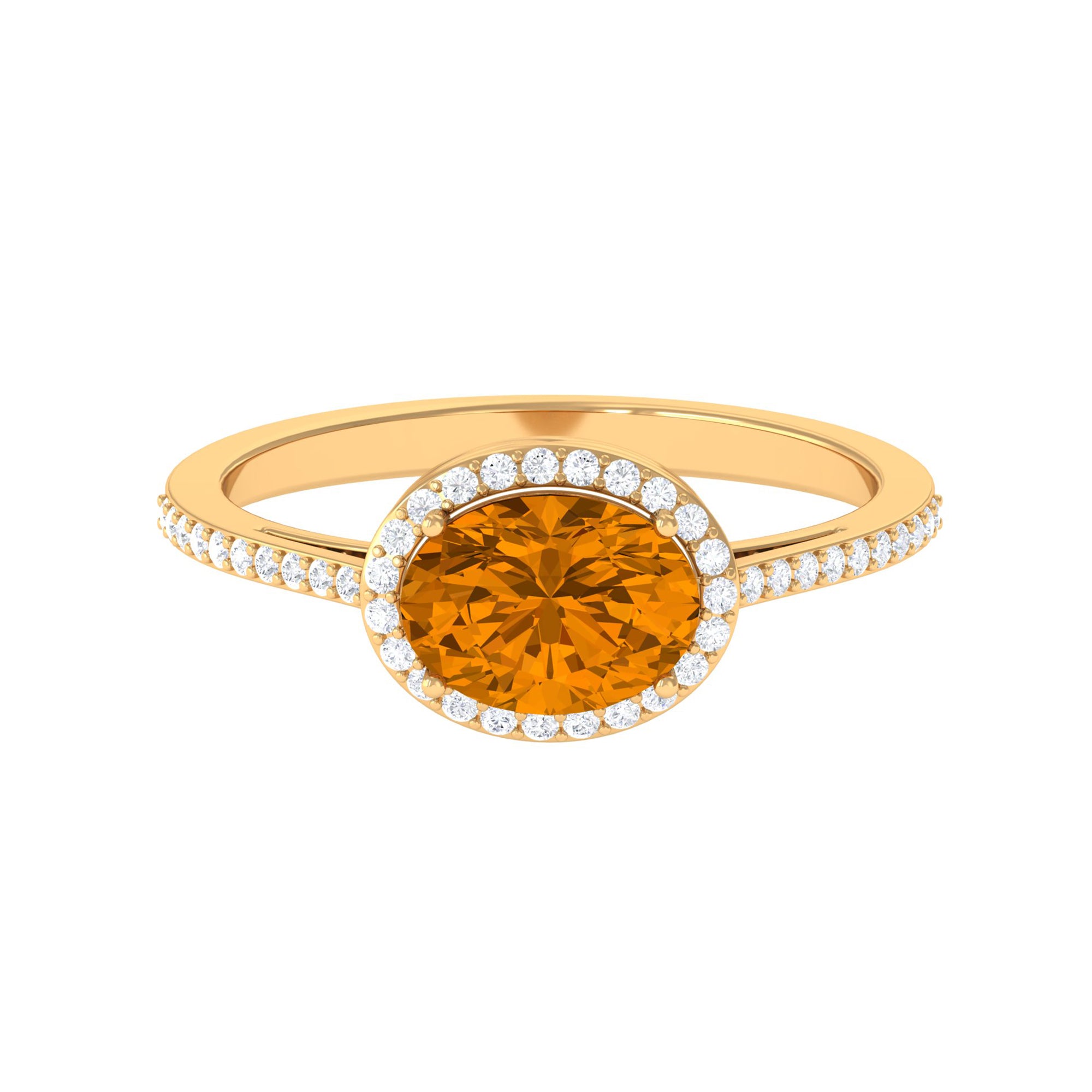 Oval Cut Citrine East West Engagement Ring with Diamond Halo Citrine - ( AAA ) - Quality - Rosec Jewels