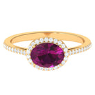 Oval Cut Natural Rhodolite East West Ring with Diamond Halo Rhodolite - ( AAA ) - Quality - Rosec Jewels