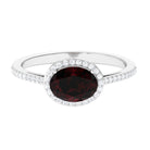 Oval Cut Garnet East West Engagement Ring with Diamond Halo Garnet - ( AAA ) - Quality - Rosec Jewels