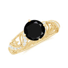 1/4 CT Round Shape Black Onyx and Diamond Milgrain Engagement Ring Black Onyx - ( AAA ) - Quality - Rosec Jewels