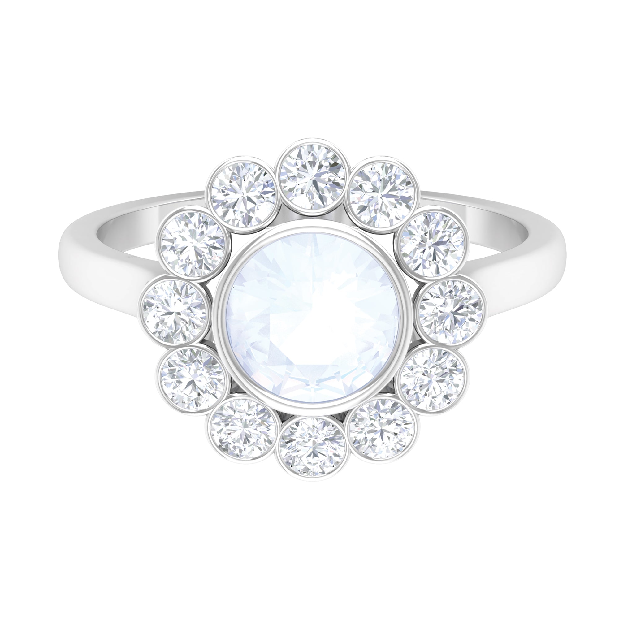 1.75 CT Round Moonstone and Diamond Statement Halo Ring in Bezel Setting Moonstone - ( AAA ) - Quality - Rosec Jewels