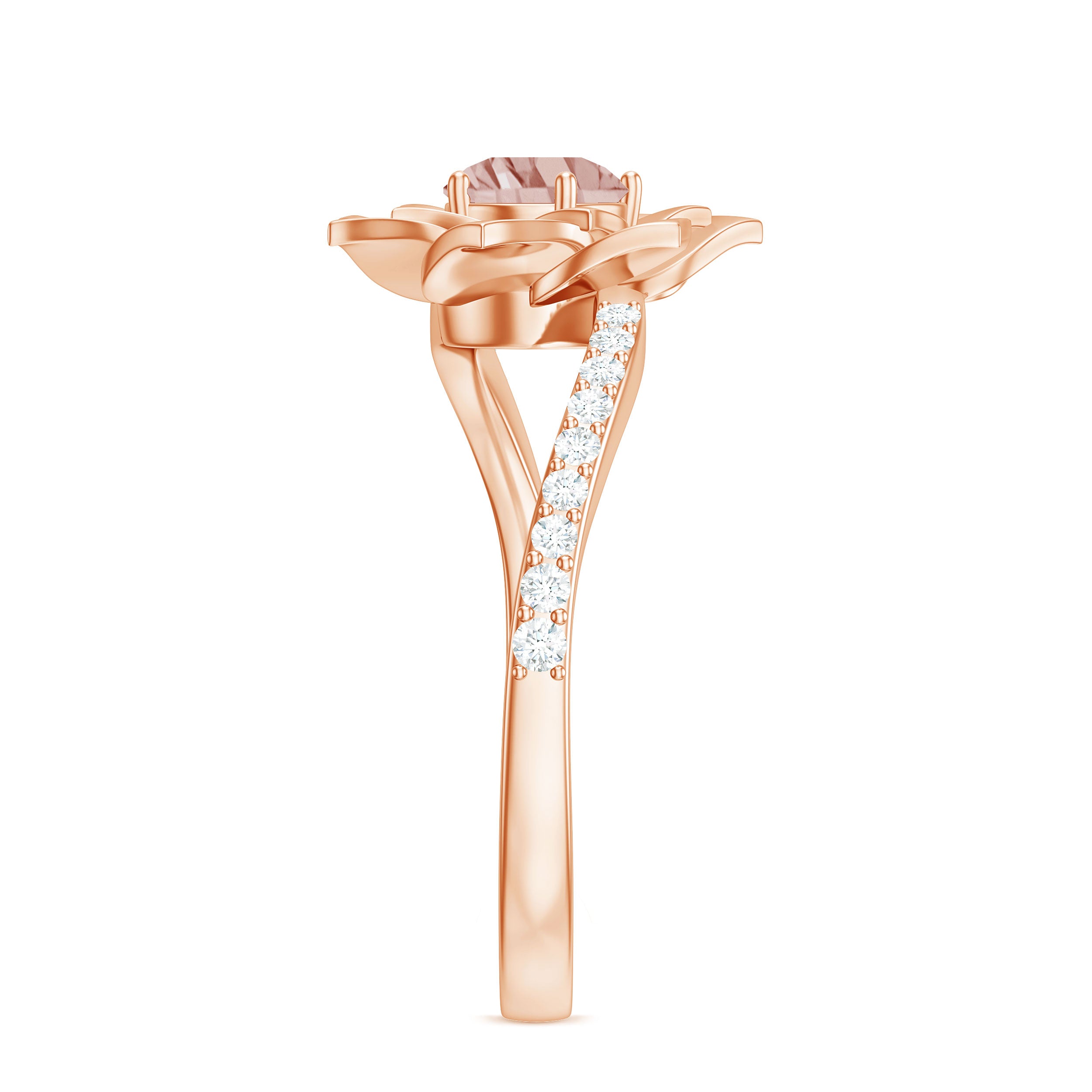 Nature Inspired Morganite Floral Ring with Diamond Morganite - ( AAA ) - Quality - Rosec Jewels