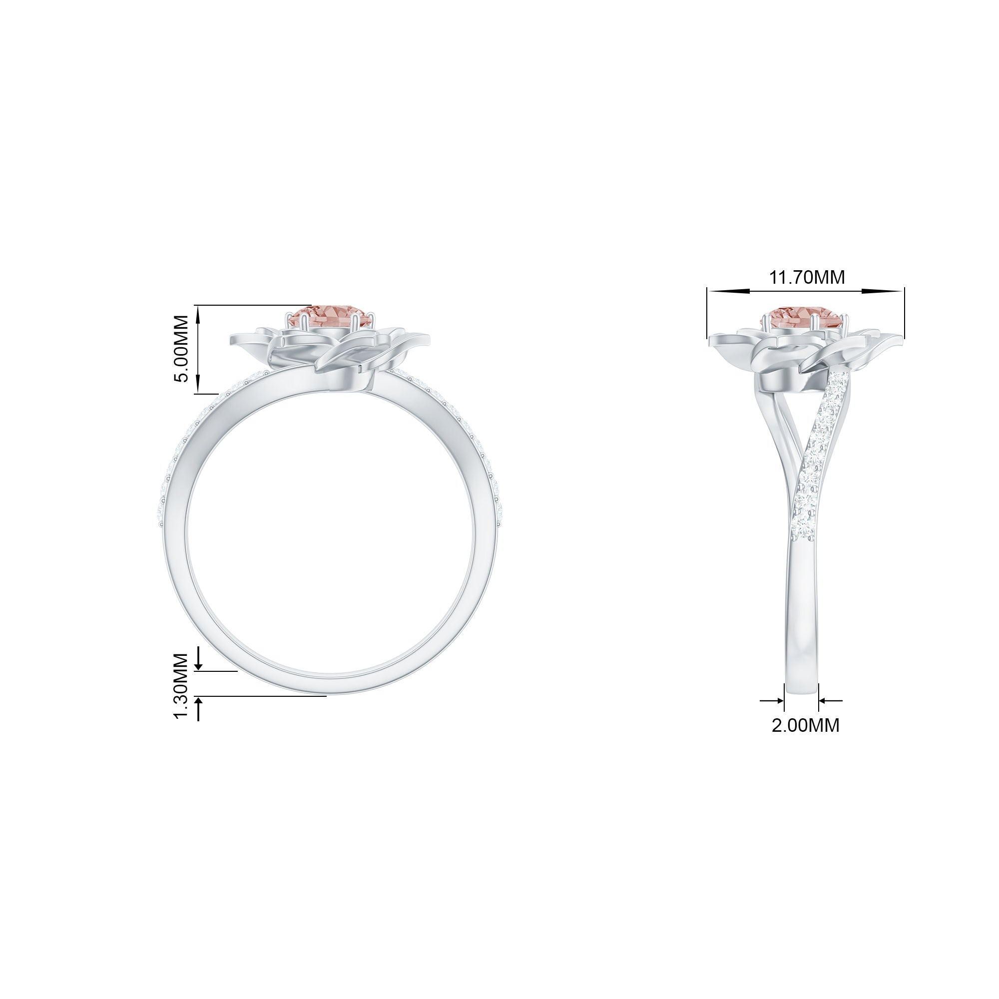 Nature Inspired Morganite Floral Ring with Diamond Morganite - ( AAA ) - Quality - Rosec Jewels