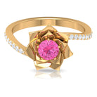 Pink Sapphire and Diamond Flower Engagement Ring with Bypass Shank Pink Sapphire - ( AAA ) - Quality - Rosec Jewels