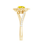 Round Yellow Sapphire Flower Bypass Ring with Diamond Yellow Sapphire - ( AAA ) - Quality - Rosec Jewels