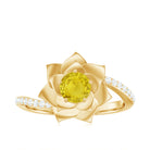 Round Yellow Sapphire Flower Bypass Ring with Diamond Yellow Sapphire - ( AAA ) - Quality - Rosec Jewels