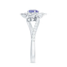 Real Tanzanite and Diamond Flower Ring in Bypass Shank Tanzanite - ( AAA ) - Quality - Rosec Jewels