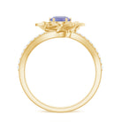 Real Tanzanite and Diamond Flower Ring in Bypass Shank Tanzanite - ( AAA ) - Quality - Rosec Jewels