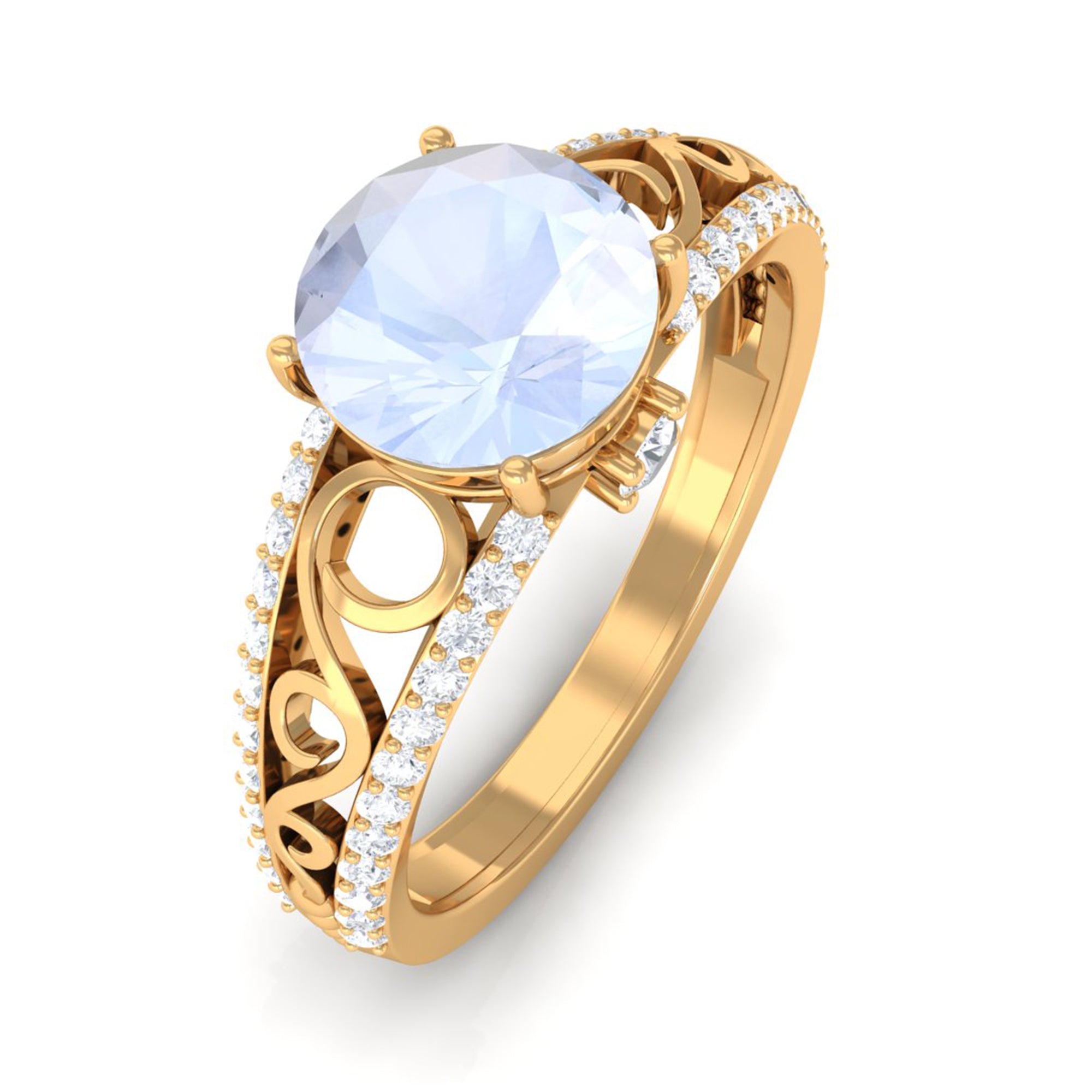 1 CT Designer Moonstone Solitaire Engagement Ring with Diamond Accent Moonstone - ( AAA ) - Quality - Rosec Jewels