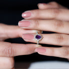 Pear Shape Amethyst Teardrop Ring with Diamond Halo Amethyst - ( AAA ) - Quality - Rosec Jewels