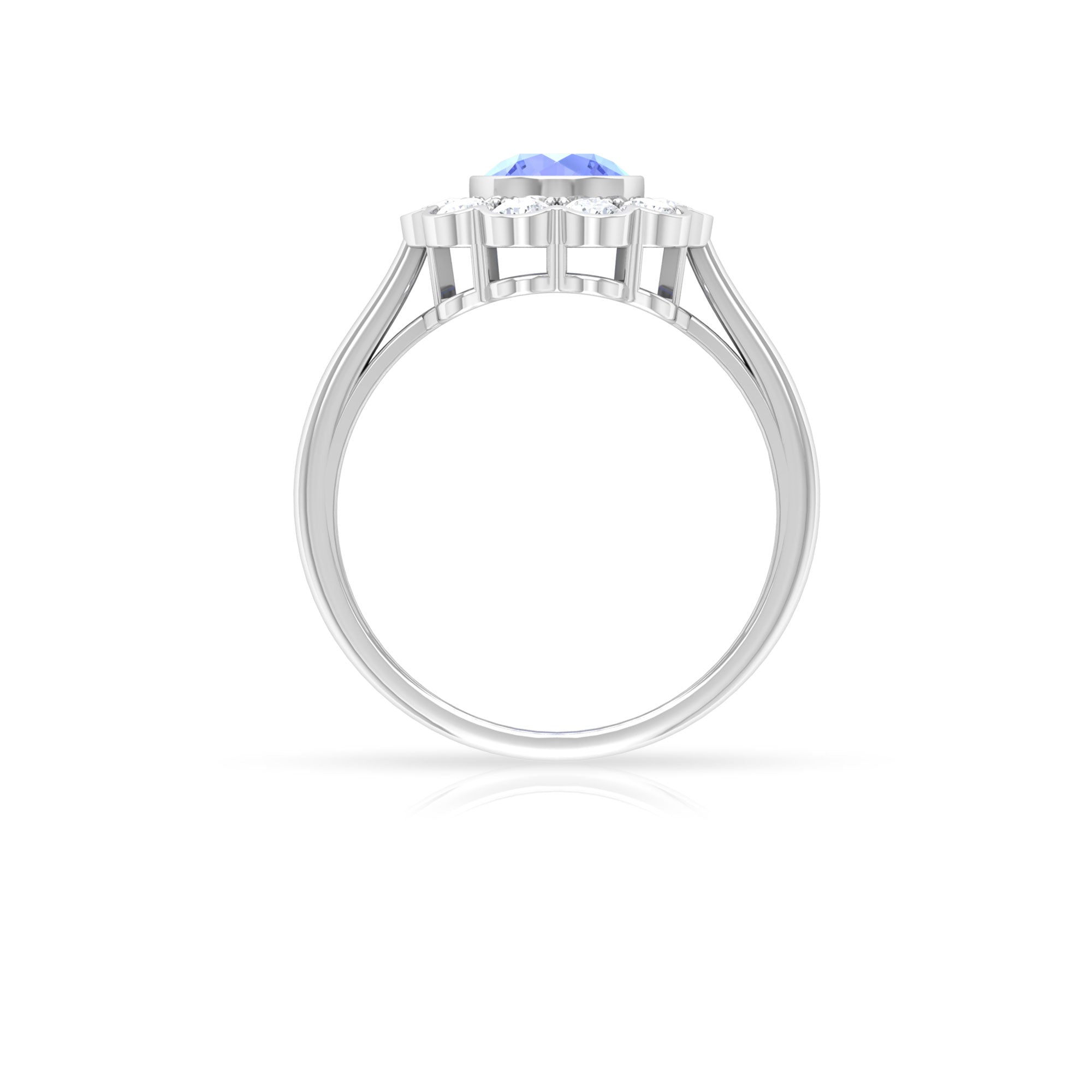 Bezel Set Tanzanite and Diamond Flower Halo Engagement Ring Tanzanite - ( AAA ) - Quality - Rosec Jewels