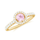 Minimal Rose Quartz Halo Engagement Ring with Diamond Rose Quartz - ( AAA ) - Quality - Rosec Jewels