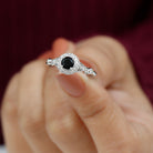 Created Black Diamond Antique Style Engagement Ring with Diamond Lab Created Black Diamond - ( AAAA ) - Quality - Rosec Jewels