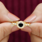 Created Black Diamond Antique Style Engagement Ring with Diamond Lab Created Black Diamond - ( AAAA ) - Quality - Rosec Jewels