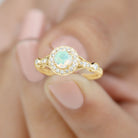 1 CT Antique Ethiopian Opal and Diamond Engagement Ring with Milgrain Details Ethiopian Opal - ( AAA ) - Quality - Rosec Jewels