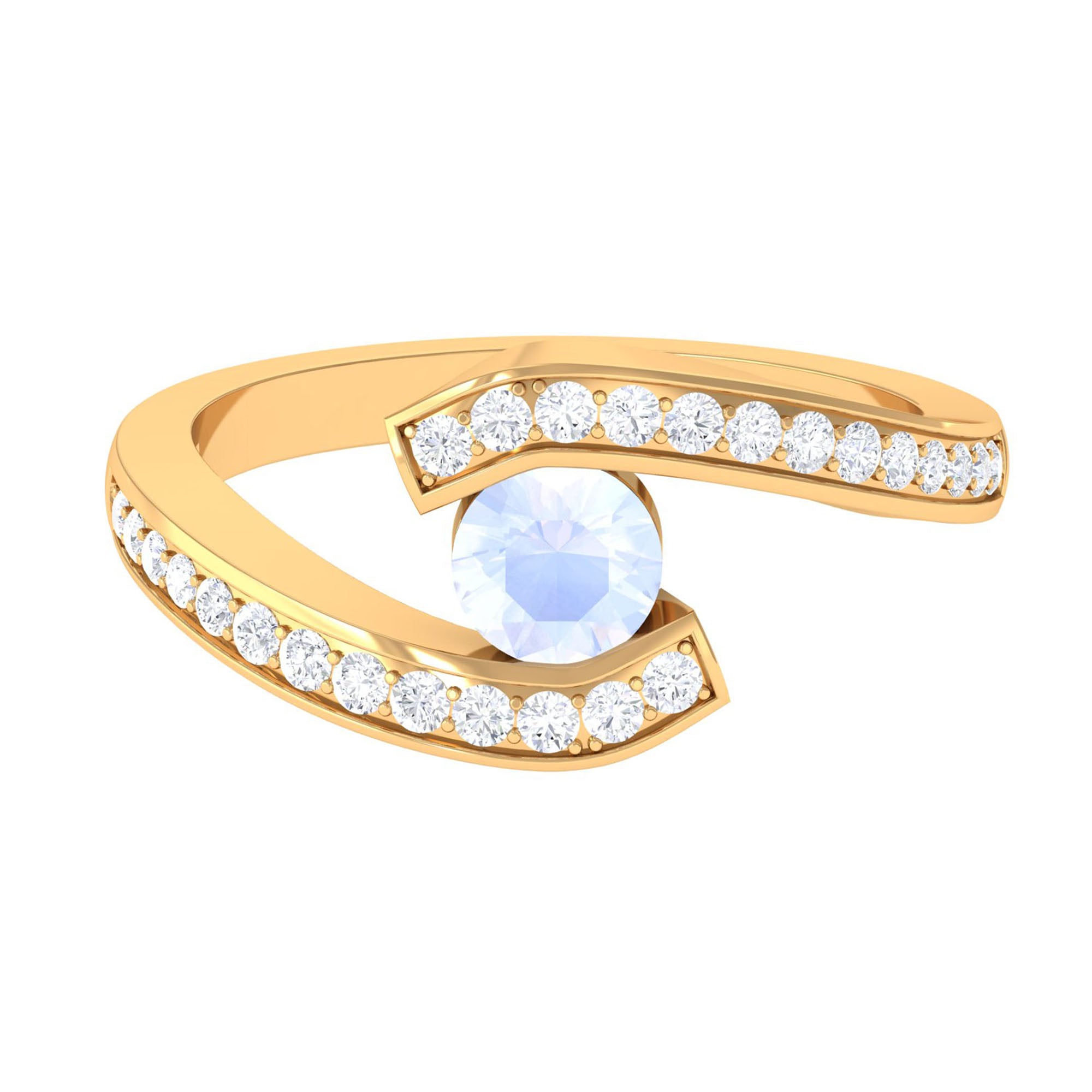 Moonstone Bypass Engagement Ring with Diamond Moonstone - ( AAA ) - Quality - Rosec Jewels