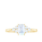 1 CT Octagon Cut Moonstone Solitaire Ring with Diamond Trio Moonstone - ( AAA ) - Quality - Rosec Jewels