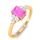 1 CT Emerald Cut Pink Sapphire Solitaire Engagement Ring with Diamond Trio Pink Sapphire - ( AAA ) - Quality - Rosec Jewels