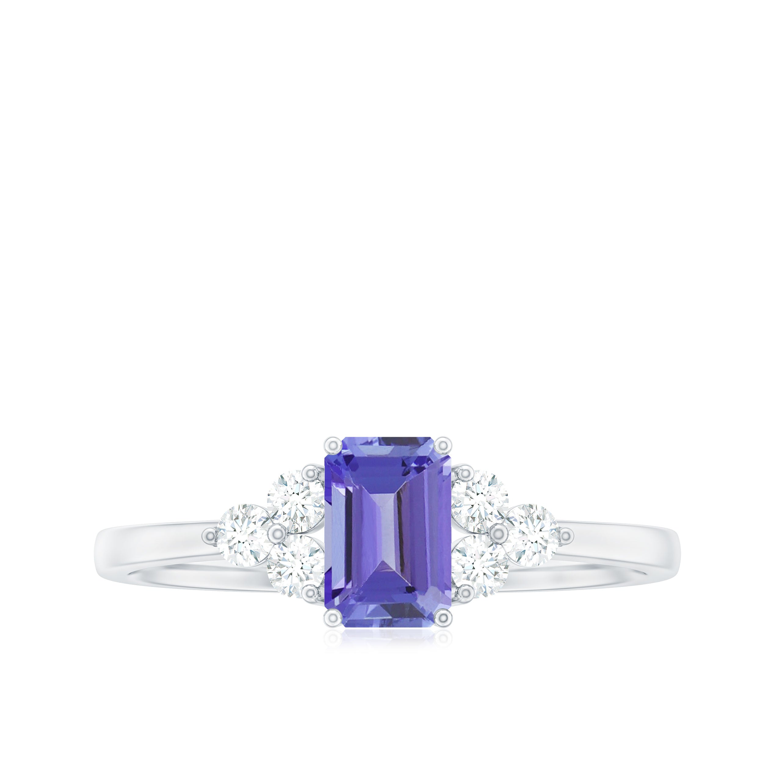 Octagon Cut Tanzanite Solitaire Ring with Diamond Trio Tanzanite - ( AAA ) - Quality - Rosec Jewels