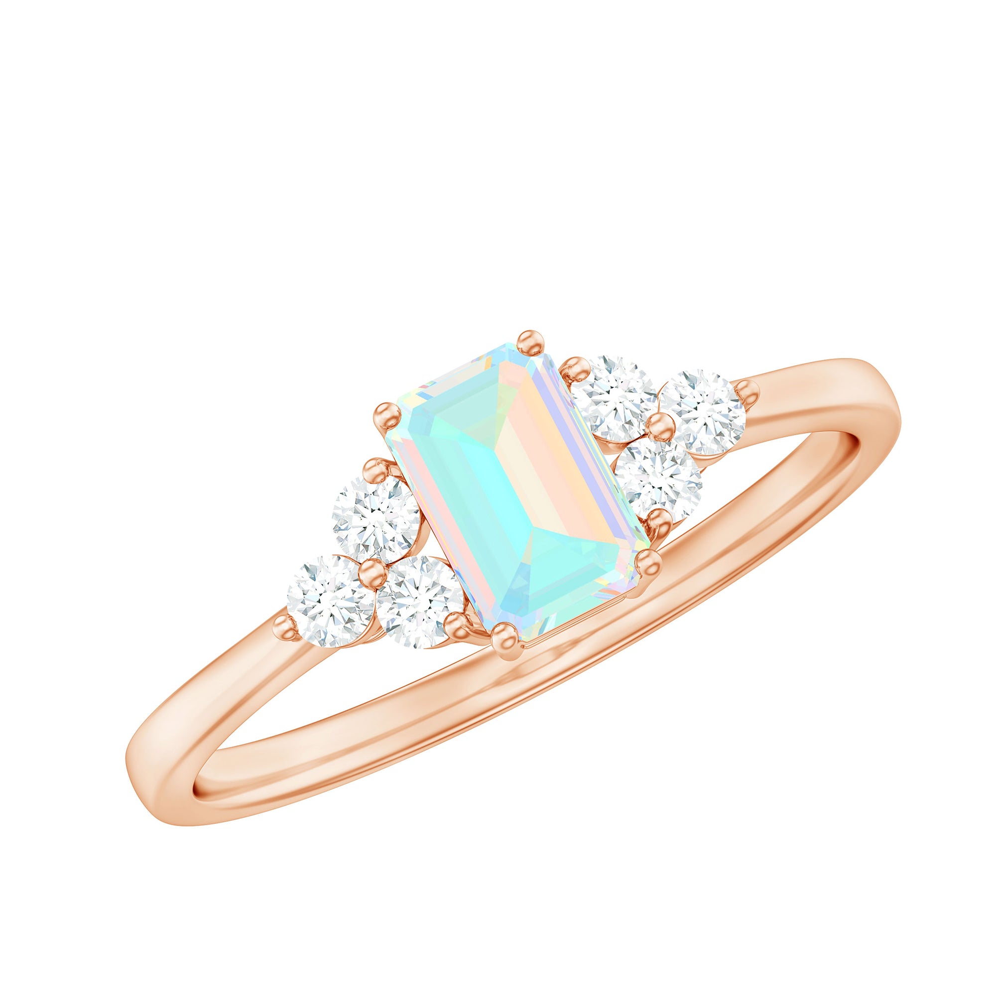 Octagon Cut Ethiopian Opal Solitaire Ring with Diamond Trio Ethiopian Opal - ( AAA ) - Quality - Rosec Jewels