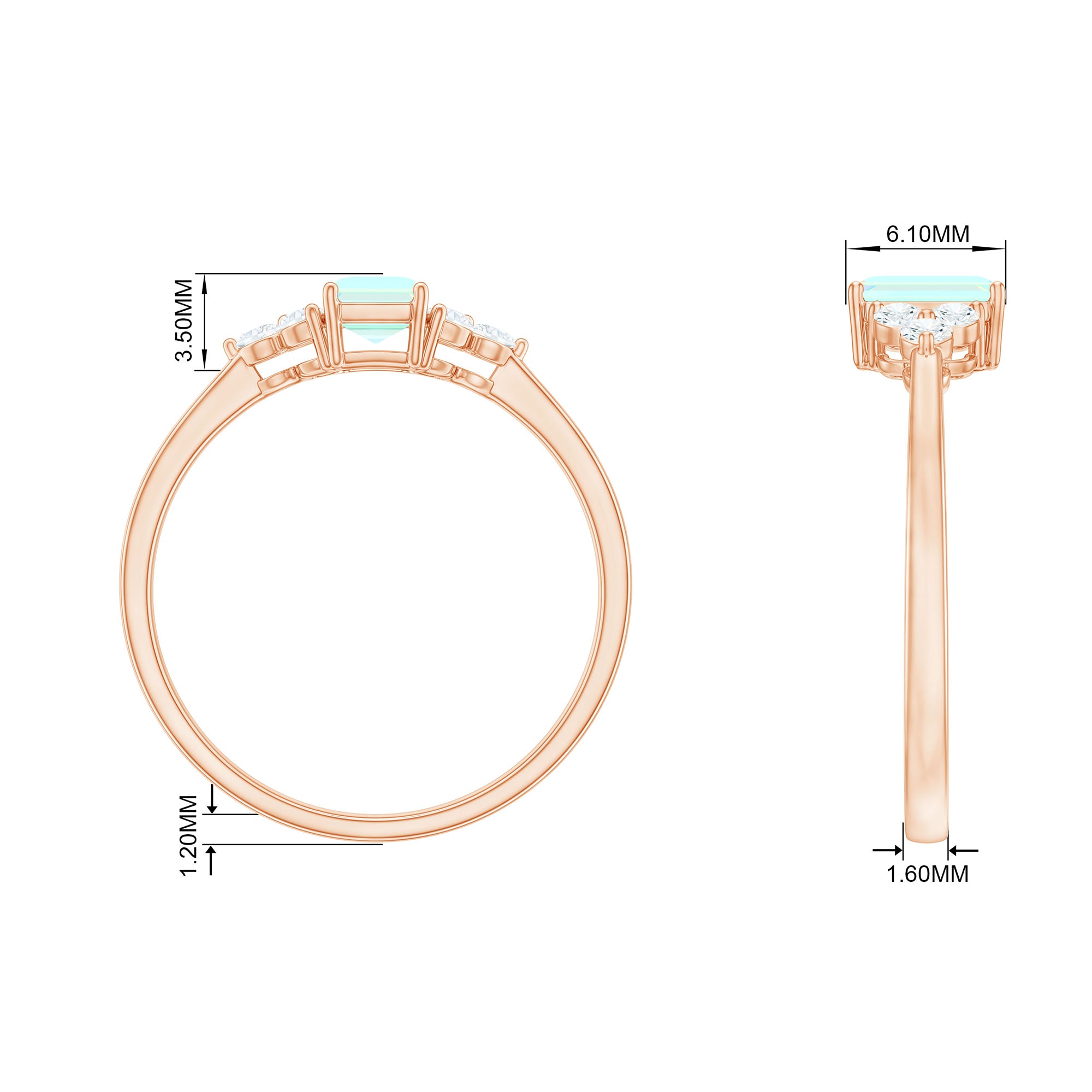 Octagon Cut Ethiopian Opal Solitaire Ring with Diamond Trio Ethiopian Opal - ( AAA ) - Quality - Rosec Jewels