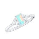 Octagon Cut Ethiopian Opal Solitaire Ring with Diamond Trio Ethiopian Opal - ( AAA ) - Quality - Rosec Jewels