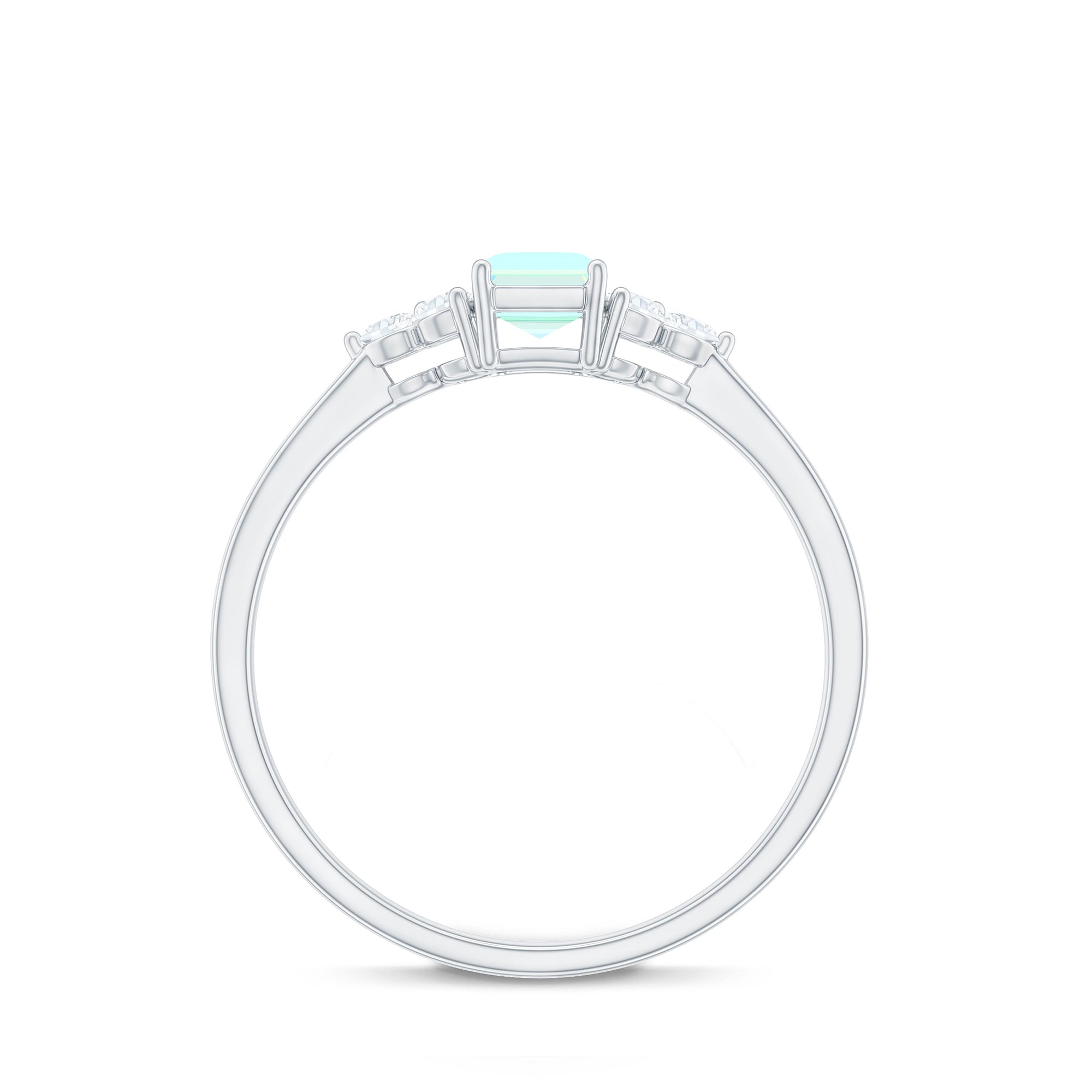 Octagon Cut Ethiopian Opal Solitaire Ring with Diamond Trio Ethiopian Opal - ( AAA ) - Quality - Rosec Jewels