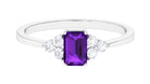 Octagon Cut Amethyst Solitaire Ring with Diamond Trio Amethyst - ( AAA ) - Quality - Rosec Jewels