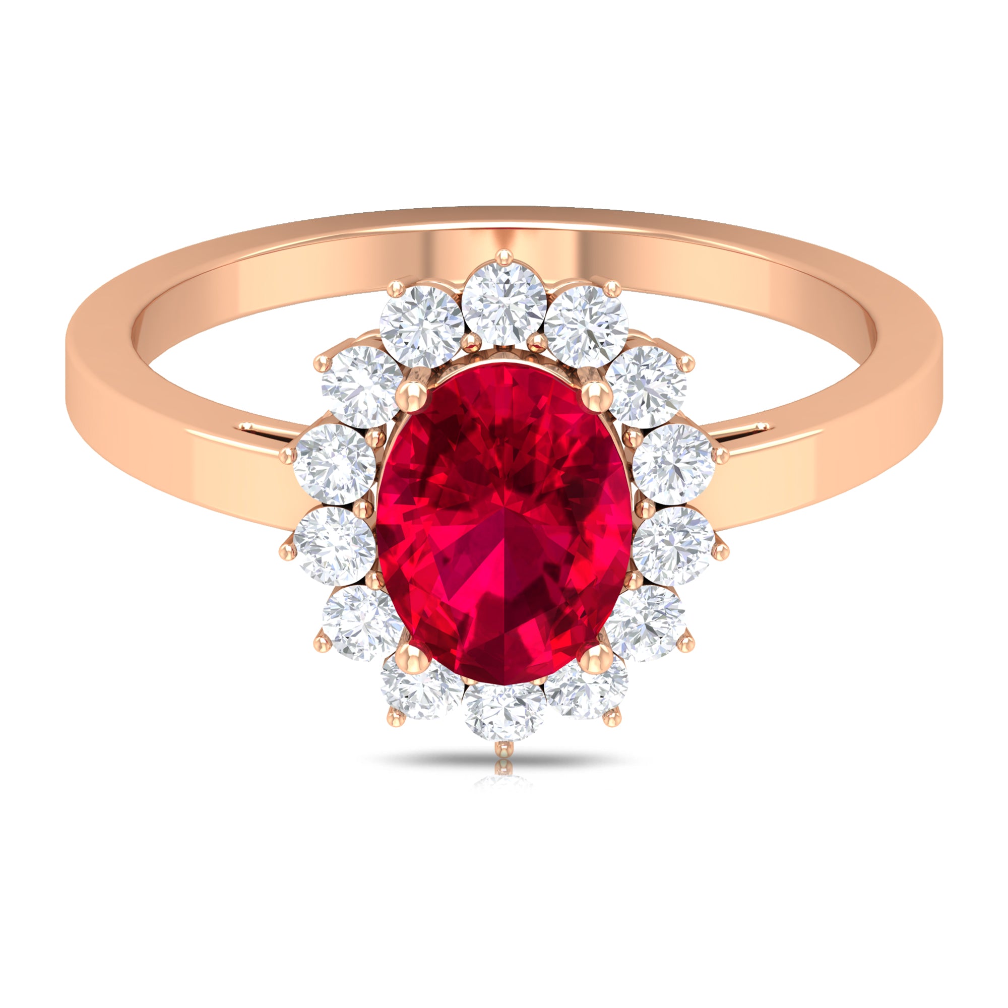 Ruby and Diamond Floral Engagement Ring Ruby - ( AAA ) - Quality - Rosec Jewels