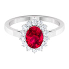 Ruby and Diamond Floral Engagement Ring Ruby - ( AAA ) - Quality - Rosec Jewels