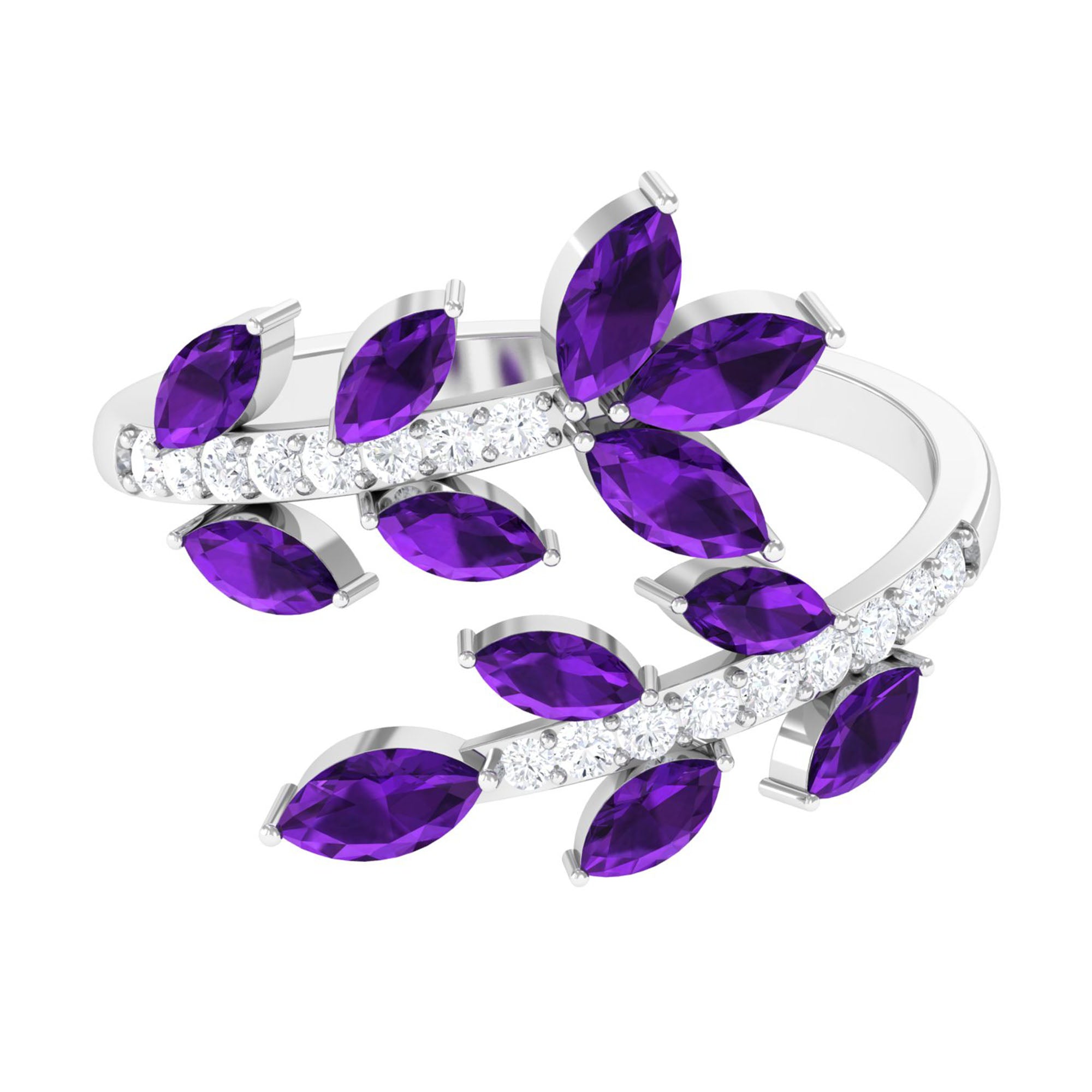 Amethyst and Diamond Wrap Leaf Ring Amethyst - ( AAA ) - Quality - Rosec Jewels