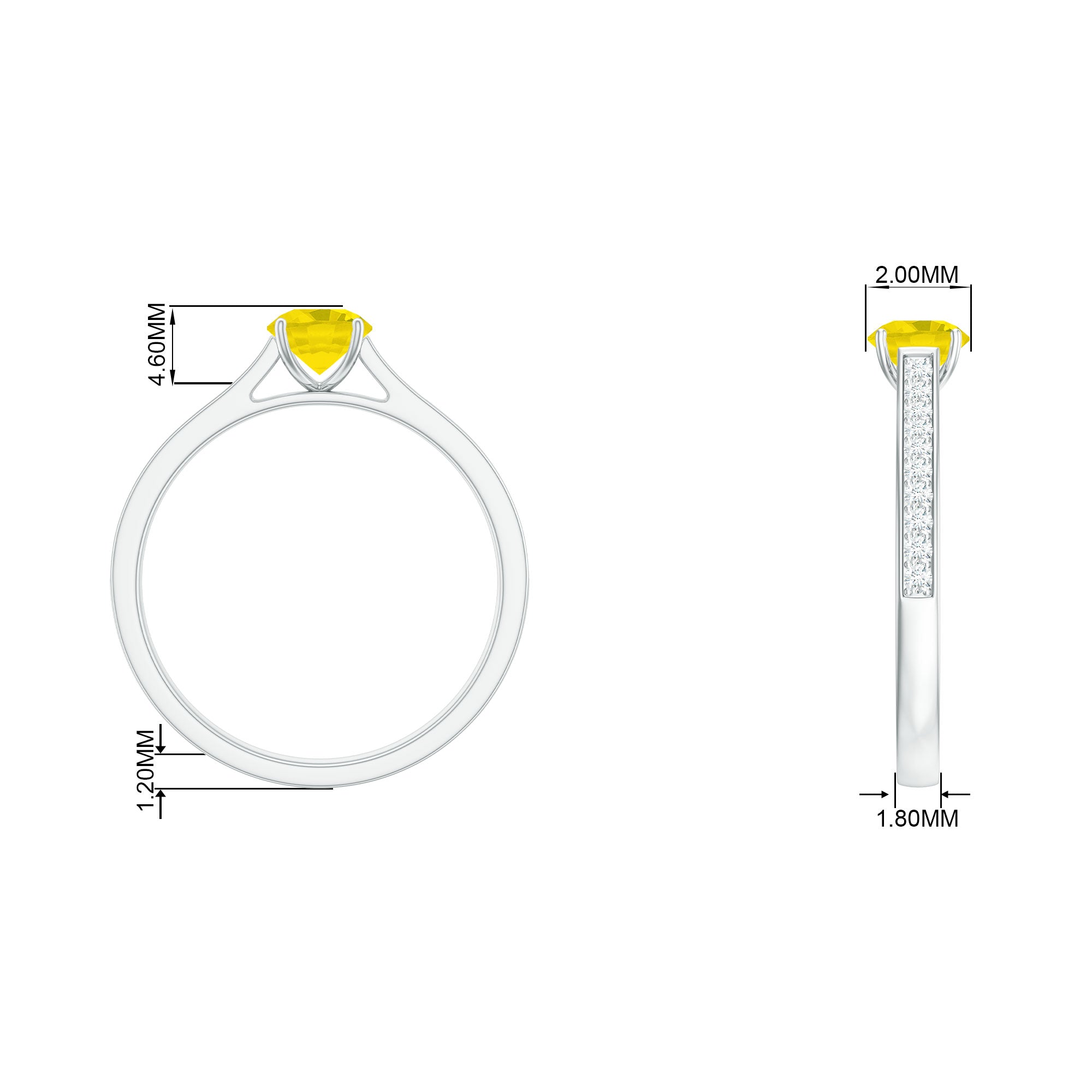 Round Yellow Sapphire Solitaire Engagement Ring with Diamond Yellow Sapphire - ( AAA ) - Quality - Rosec Jewels