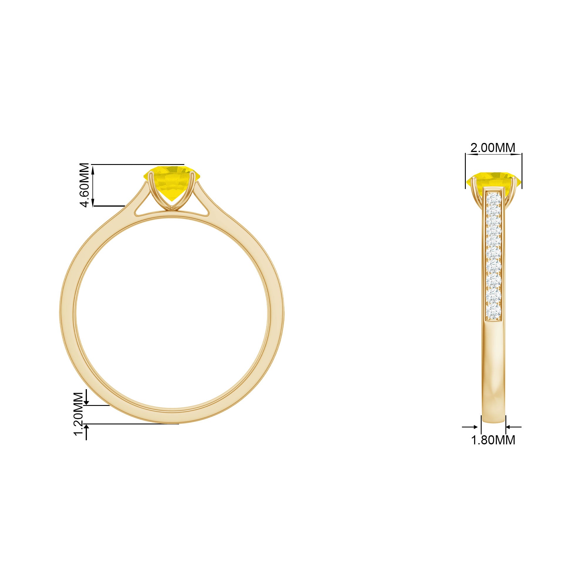 Round Yellow Sapphire Solitaire Engagement Ring with Diamond Yellow Sapphire - ( AAA ) - Quality - Rosec Jewels