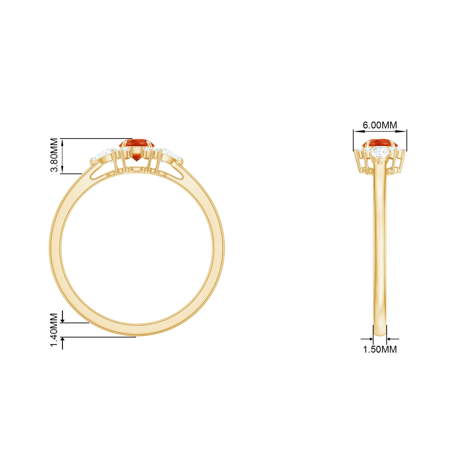 Claw Set Round Fire Opal and Diamond Promise Ring Fire Opal - ( AAA ) - Quality - Rosec Jewels