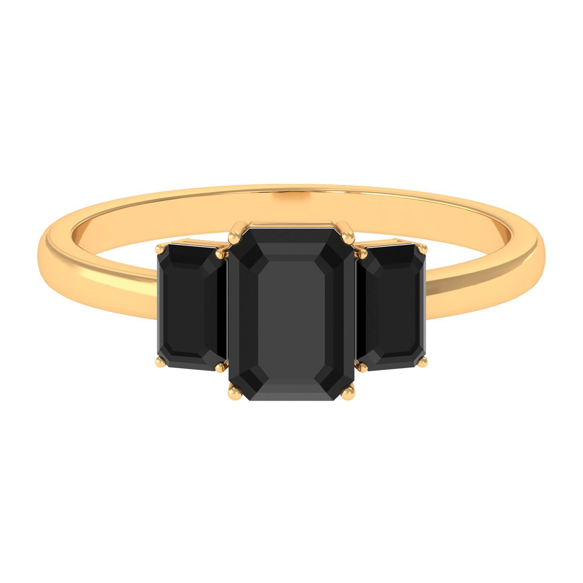 1.75 Ct Octagon Black Onyx Three Stone Engagement Ring Gold Black Onyx - ( AAA ) - Quality - Rosec Jewels