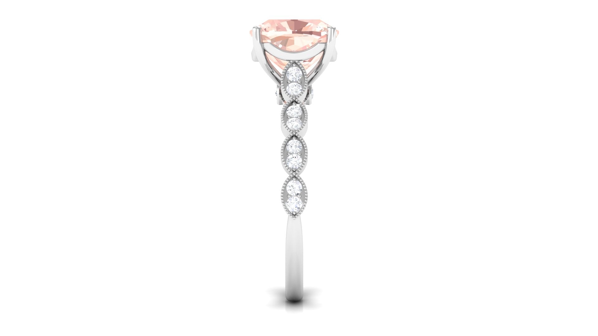 Cushion Cut Morganite Engagement Ring with Moissanite and Gold Milgrain Morganite - ( AAA ) - Quality - Rosec Jewels