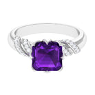 Asscher Cut Amethyst Designer Engagement Ring with Diamond Amethyst - ( AAA ) - Quality - Rosec Jewels