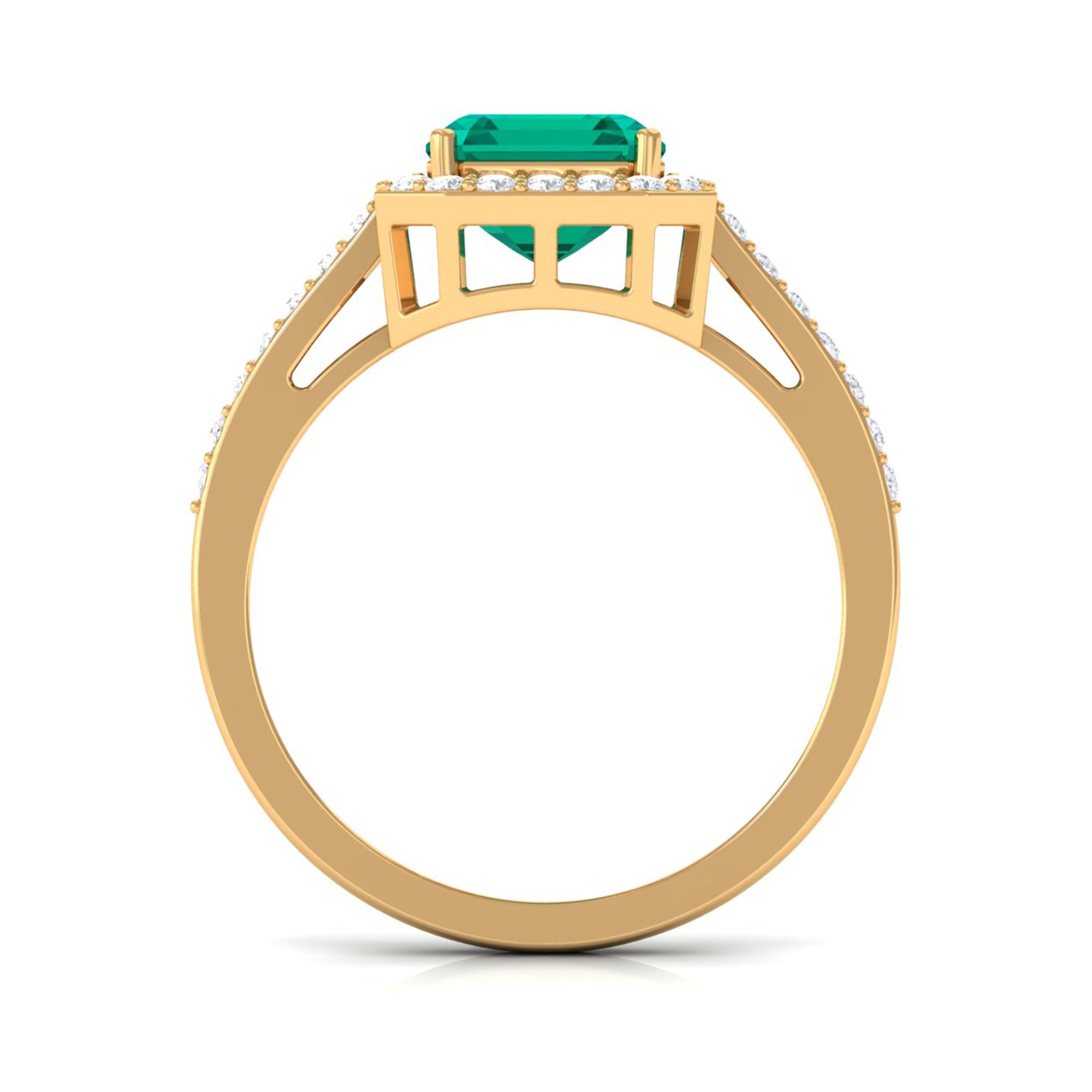 Lab Created Emerald Statement Engagement Ring With Moissanite Halo Lab Created Emerald - ( AAAA ) - Quality - Rosec Jewels