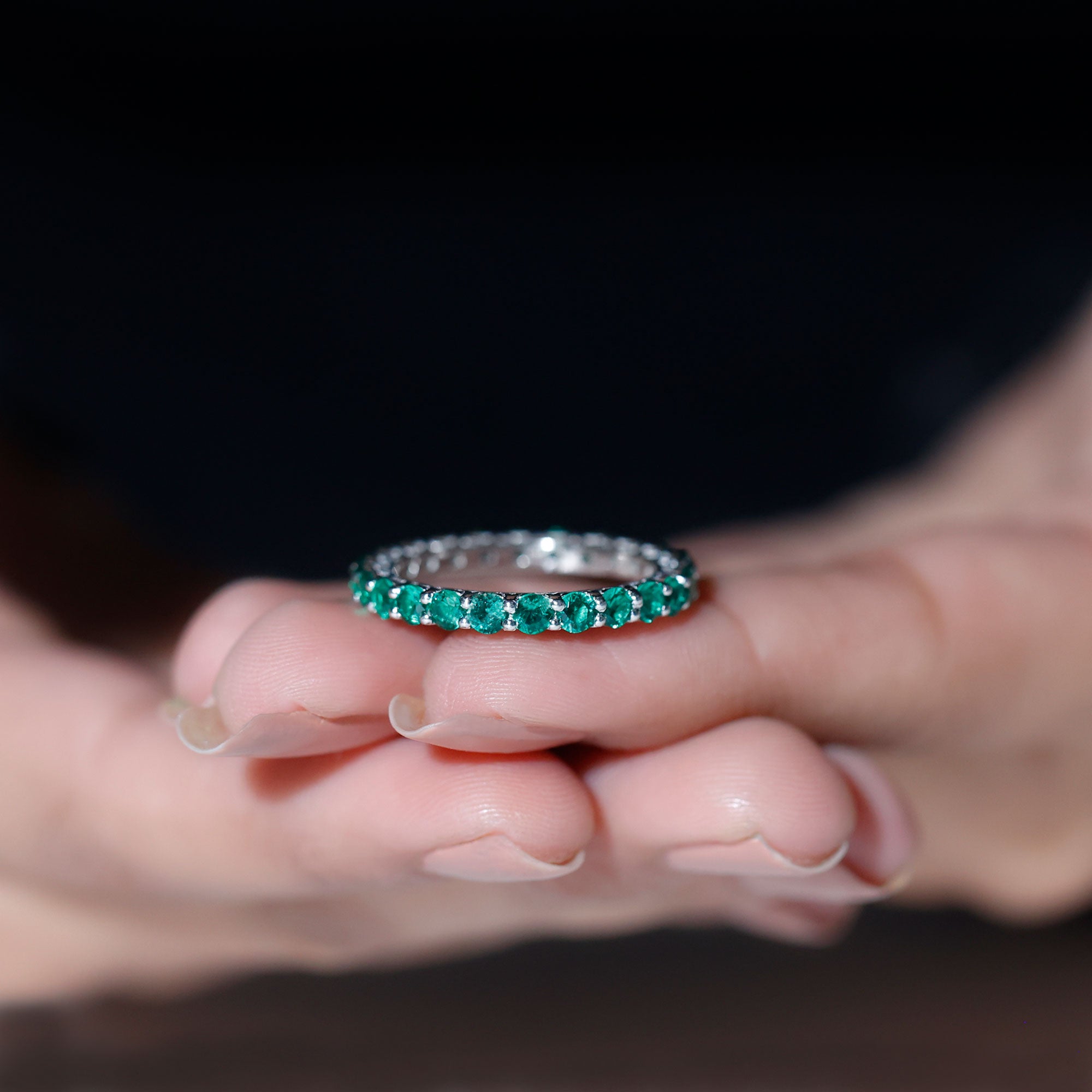 Lab Grown Emerald Simple Eternity Band Ring Lab Created Emerald - ( AAAA ) - Quality - Rosec Jewels