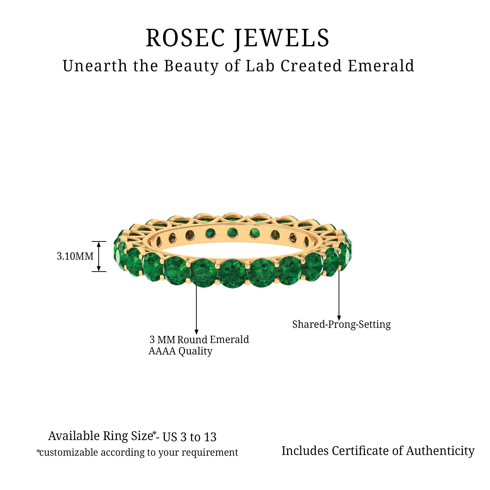 Lab Grown Emerald Simple Eternity Band Ring Lab Created Emerald - ( AAAA ) - Quality - Rosec Jewels