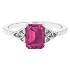 Emerald Cut Pink Tourmaline Solitaire Celtic Engagement Ring with Diamond Pink Tourmaline - ( AAA ) - Quality - Rosec Jewels