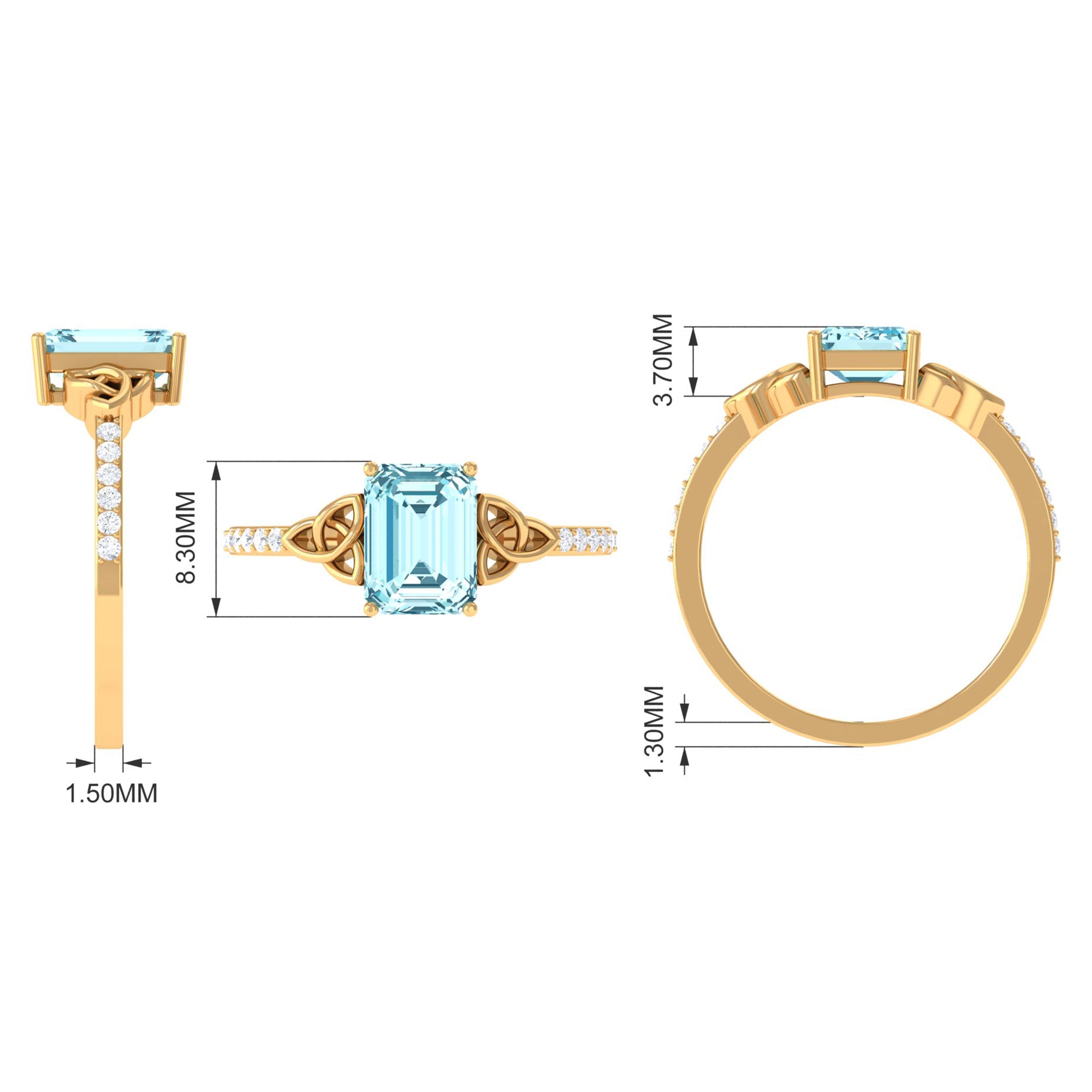 Octagon Cut Solitaire Aquamarine Celtic Engagement Ring with Diamond Aquamarine - ( AAA ) - Quality - Rosec Jewels