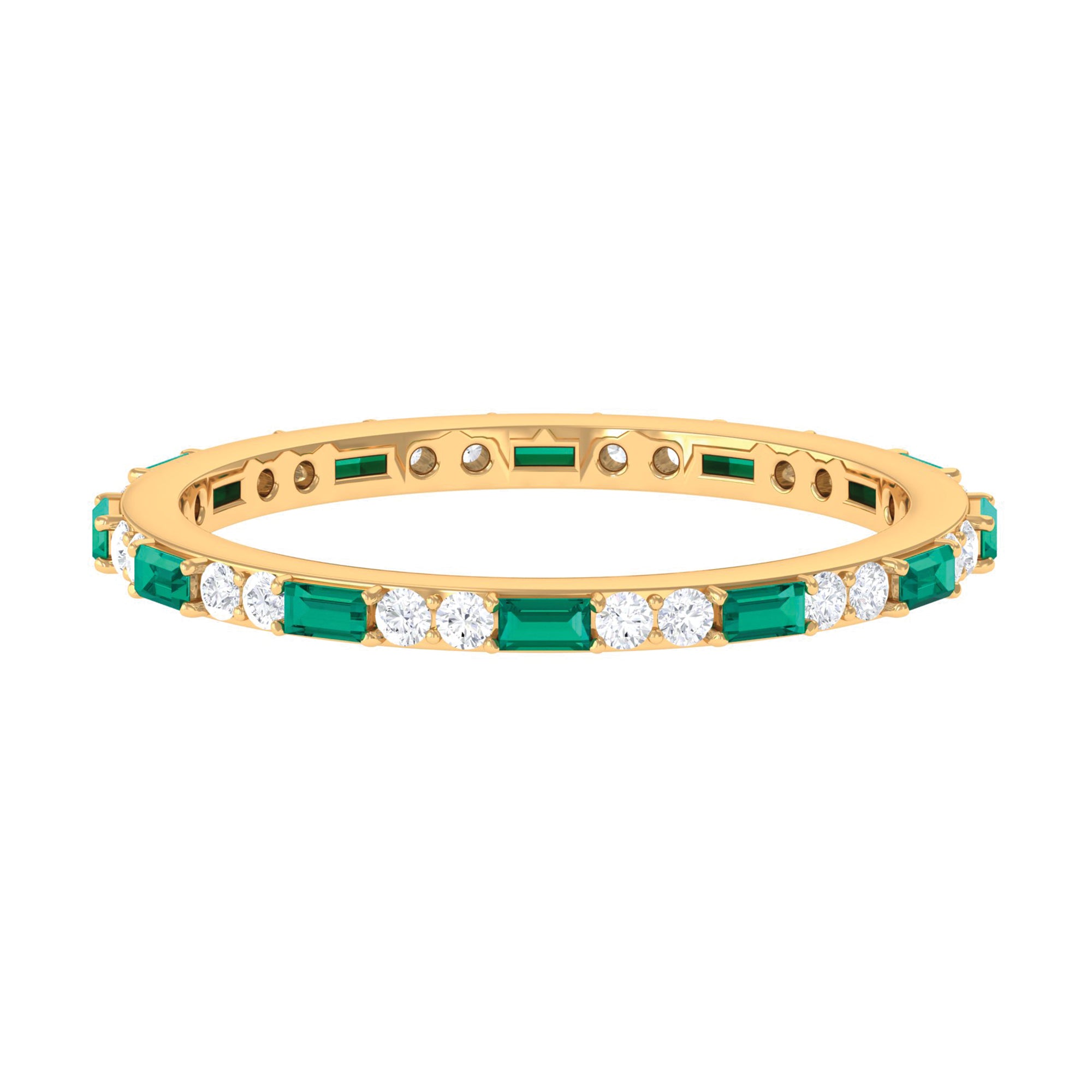 1 CT Genuine Emerald and Diamond Eternity Ring Emerald - ( AAA ) - Quality - Rosec Jewels