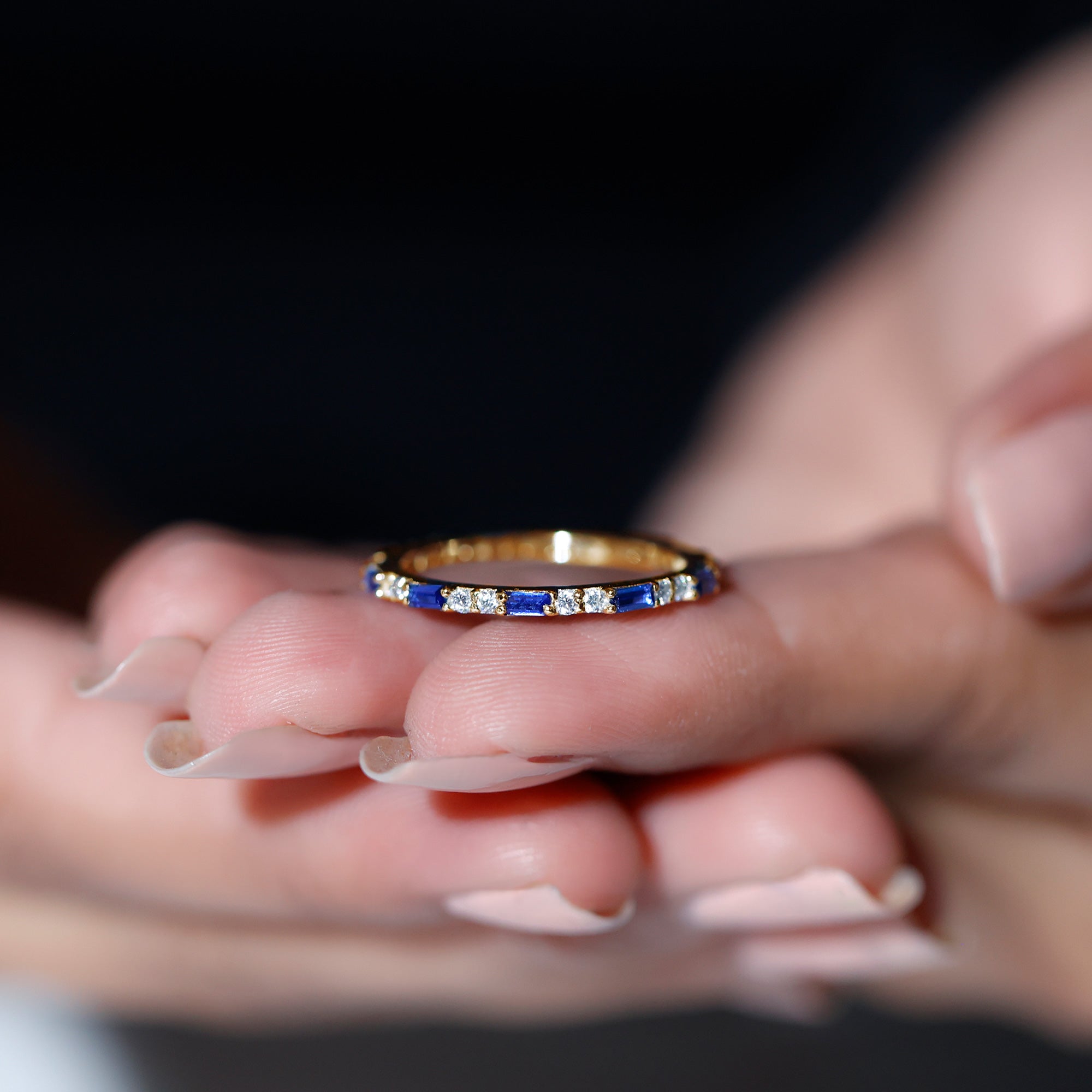 1.25 CT Baguette Created Blue Sapphire Full Eternity Ring with Diamond Lab Created Blue Sapphire - ( AAAA ) - Quality - Rosec Jewels