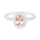 Oval Morganite Halo Engagement Ring with Diamond Morganite - ( AAA ) - Quality - Rosec Jewels