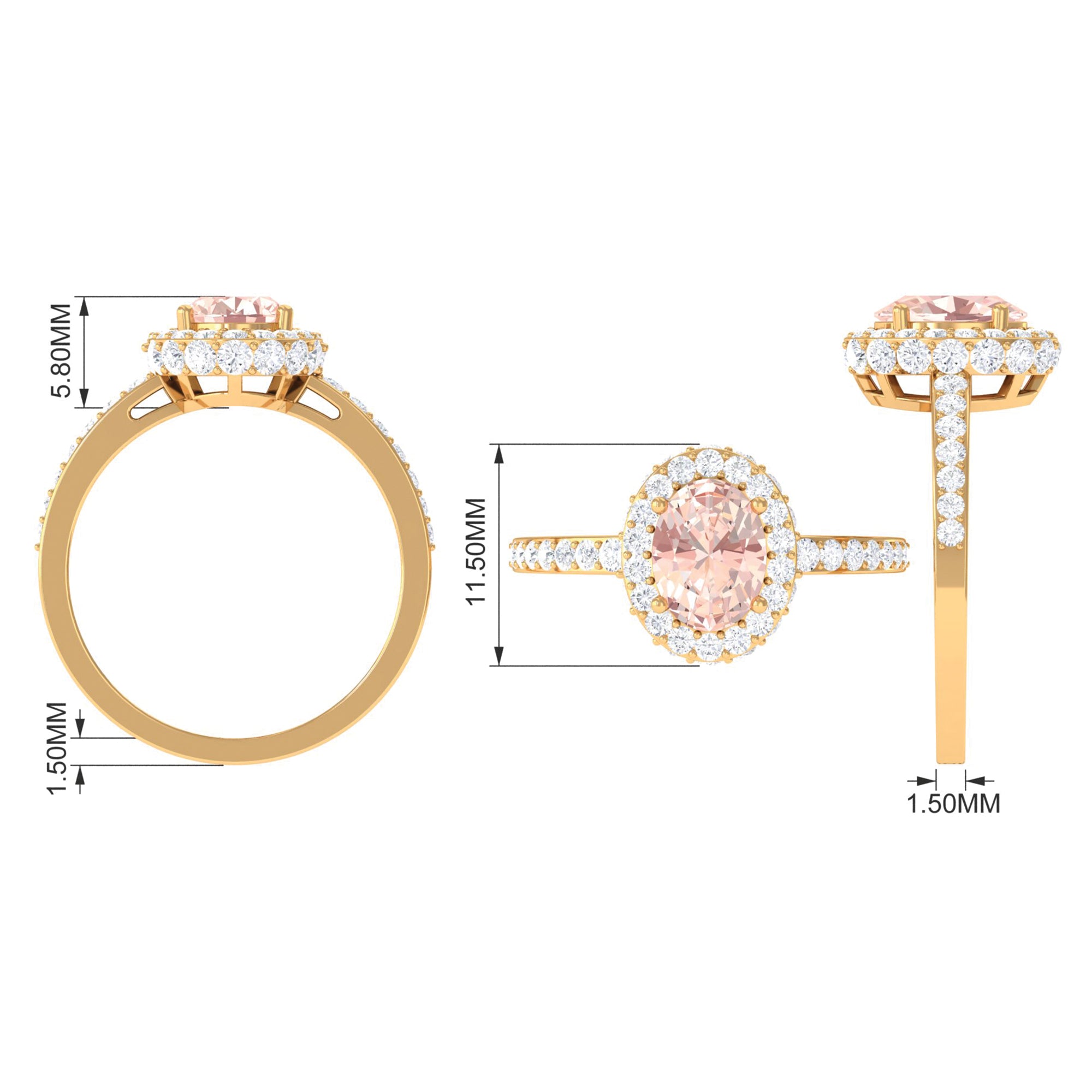 Oval Morganite Halo Engagement Ring with Diamond Morganite - ( AAA ) - Quality - Rosec Jewels