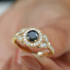 Vintage Inspired Created Black Diamond and Moissanite Engagement Ring Lab Created Black Diamond - ( AAAA ) - Quality - Rosec Jewels