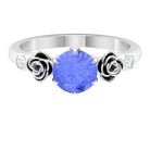 Claw Set Solitaire Tanzanite Flower Ring with Diamond Tanzanite - ( AAA ) - Quality - Rosec Jewels