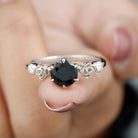 1.50 CT Solitaire Black Spinel Flower Ring with Diamond Side Stones Black Spinel - ( AAA ) - Quality - Rosec Jewels