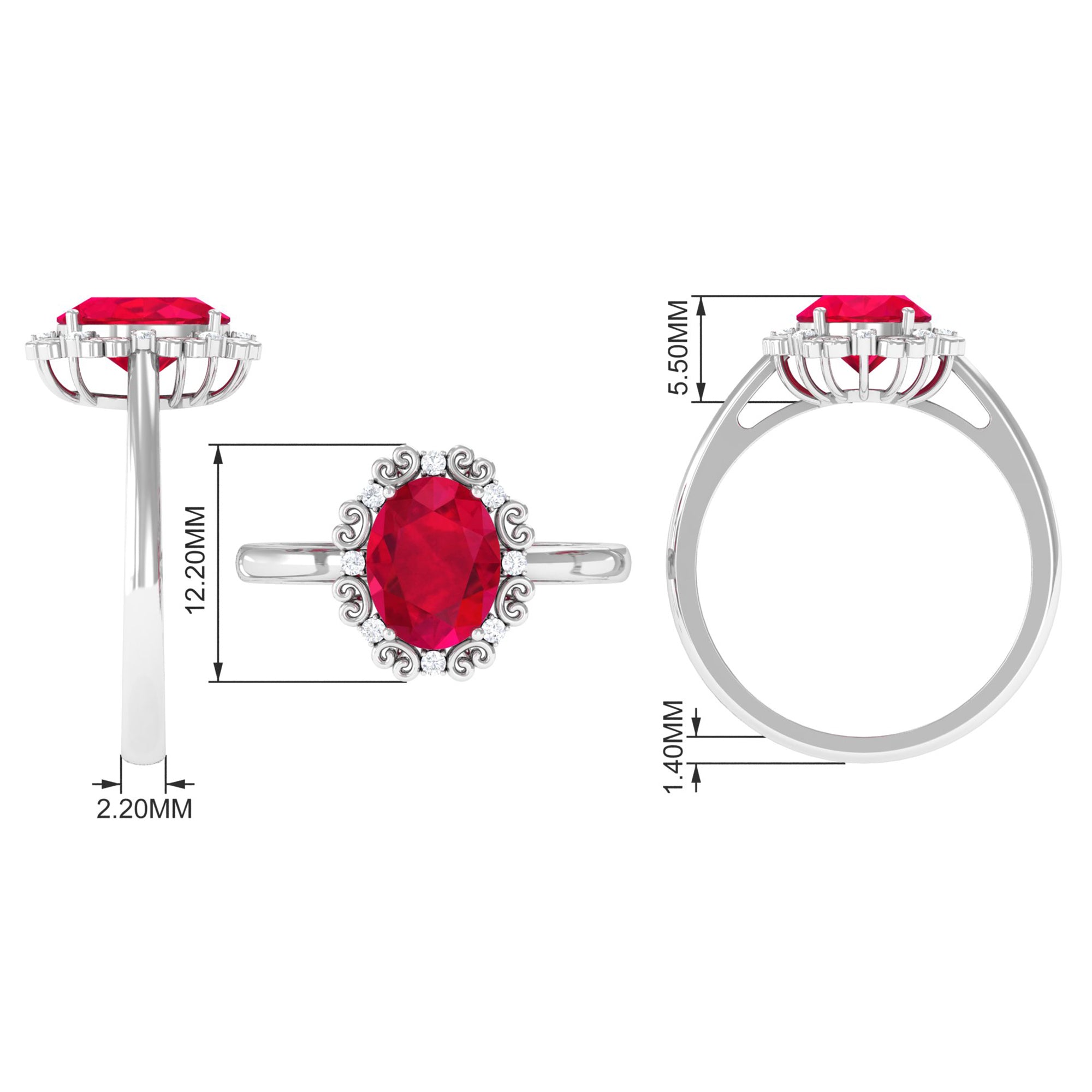 Vintage Inspired Created Ruby Engagement Ring with Diamond Lab Created Ruby - ( AAAA ) - Quality - Rosec Jewels